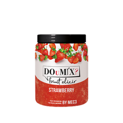 Frasco de Elixir de Morango da DOuMIX?, com tampa preta e rótulo vermelho.