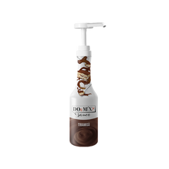 Garrafa de Topping de Tiramisù da DOuMIX?, com doseador branco e rótulo castanho.