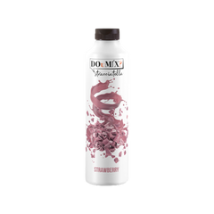 Garrafa de Stracciatella de Morango da DOuMIX?, com tampa castanha e rótulo com ilustração de pedaços de stracciatella de morango.