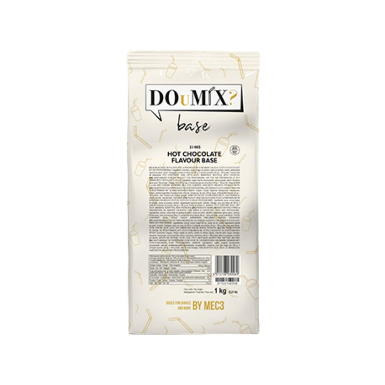 Embalagem de preparado em pó DOuMIX? Base sabor a chocolate quente de 1 kg, com ilustrações douradas.