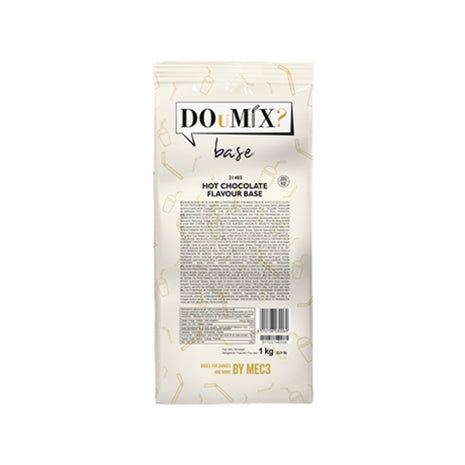 Embalagem de preparado em pó DOuMIX? Base sabor a chocolate quente de 1 kg, com ilustrações douradas.