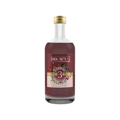 Garrafa de xarope cordial de arando (cranberry) e tomilho DOuMIX? Cordial, com tampa dourada.