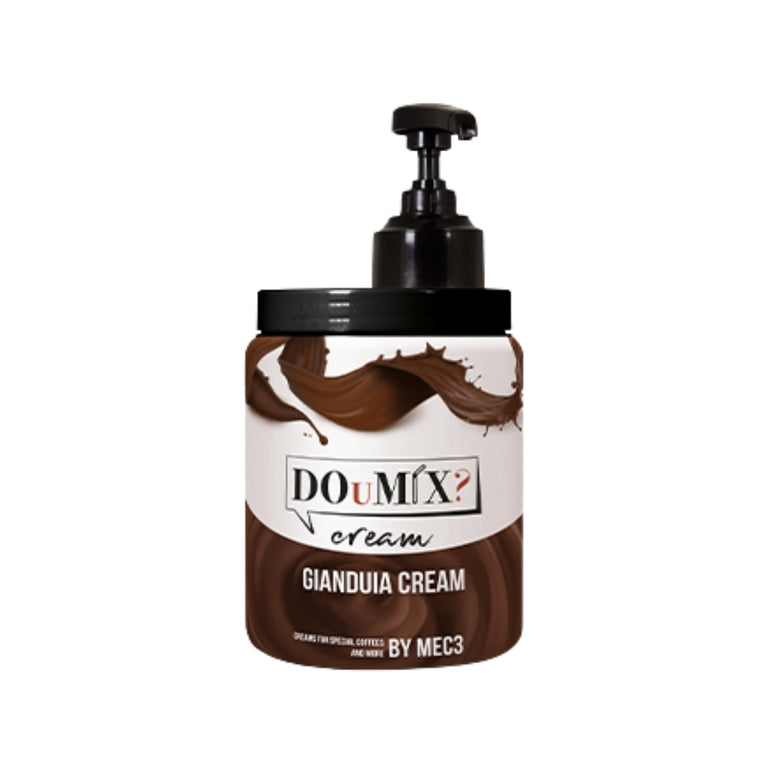 Frasco de DOuMIX? Gianduia Cream (sabor a chocolate com avelã), com bomba doseadora preta.