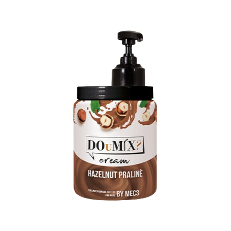 Frasco de creme de praliné de avelã DOuMIX?, com bomba doseadora preta.