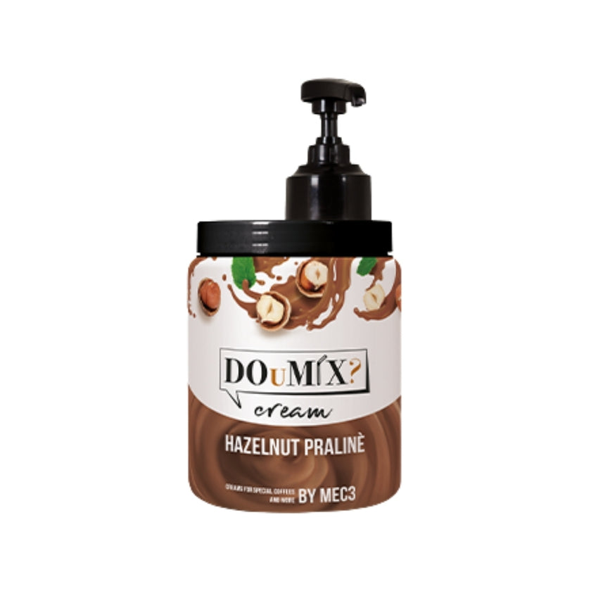 Frasco de creme de praliné de avelã DOuMIX?, com bomba doseadora preta.