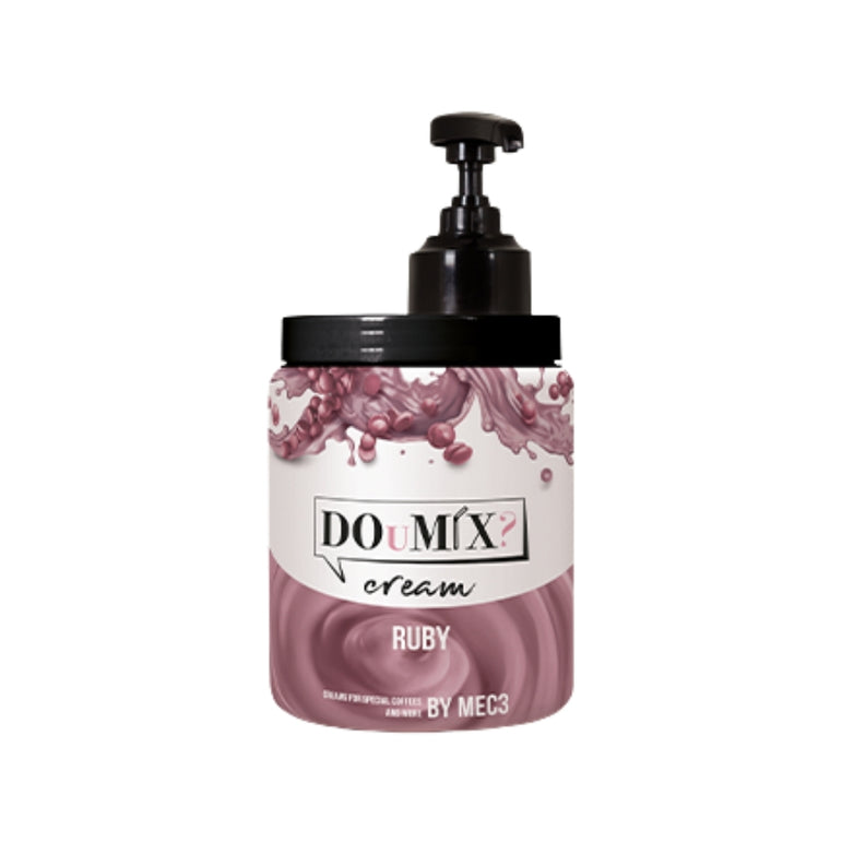 Frasco de creme de chocolate ruby DOuMIX?, com bomba doseadora preta.