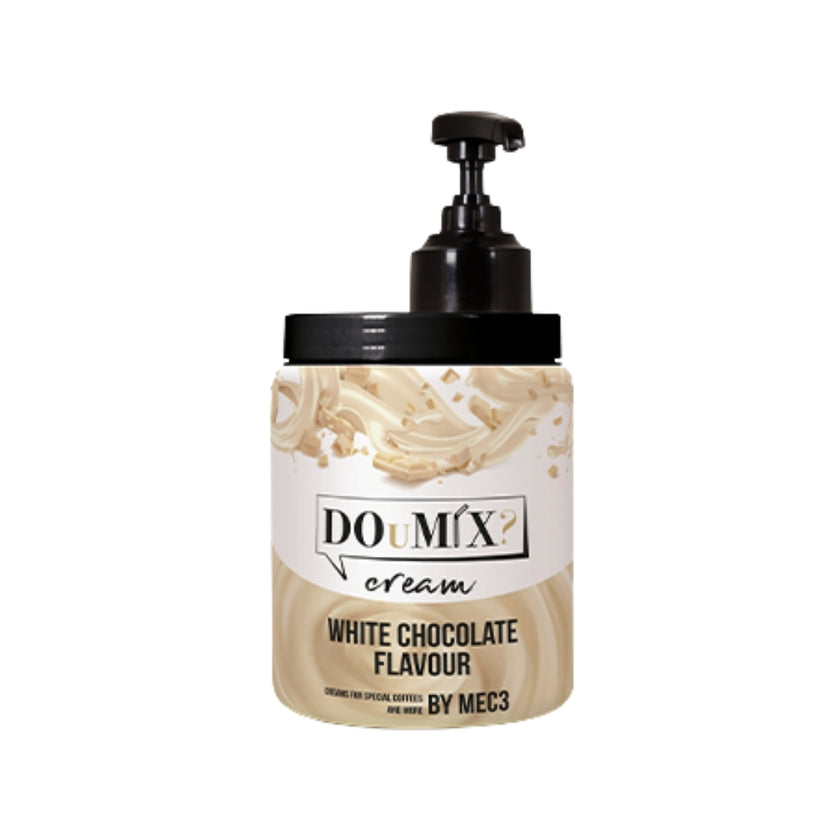 Frasco de creme de chocolate branco DOuMIX?, com bomba doseadora preta.