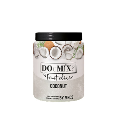 Frasco de preparado de coco DOuMIX? Fruit Elixir, com tampa preta.