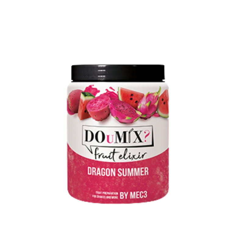 Frasco de preparado de pitaia e melancia DOuMIX? Fruit Elixir Dragon Summer, com tampa preta.