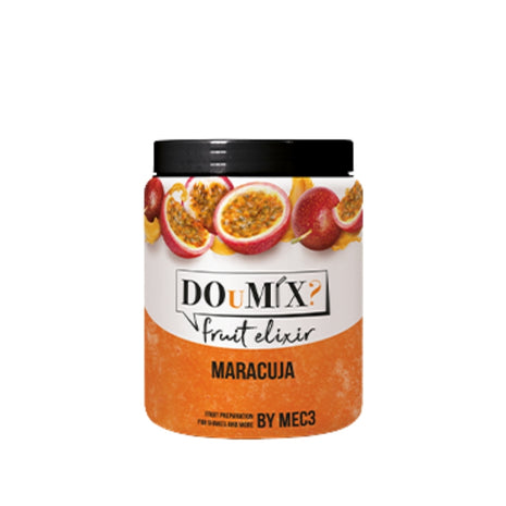 Frasco de preparado de maracujá DOuMIX? Fruit Elixir, com tampa preta.