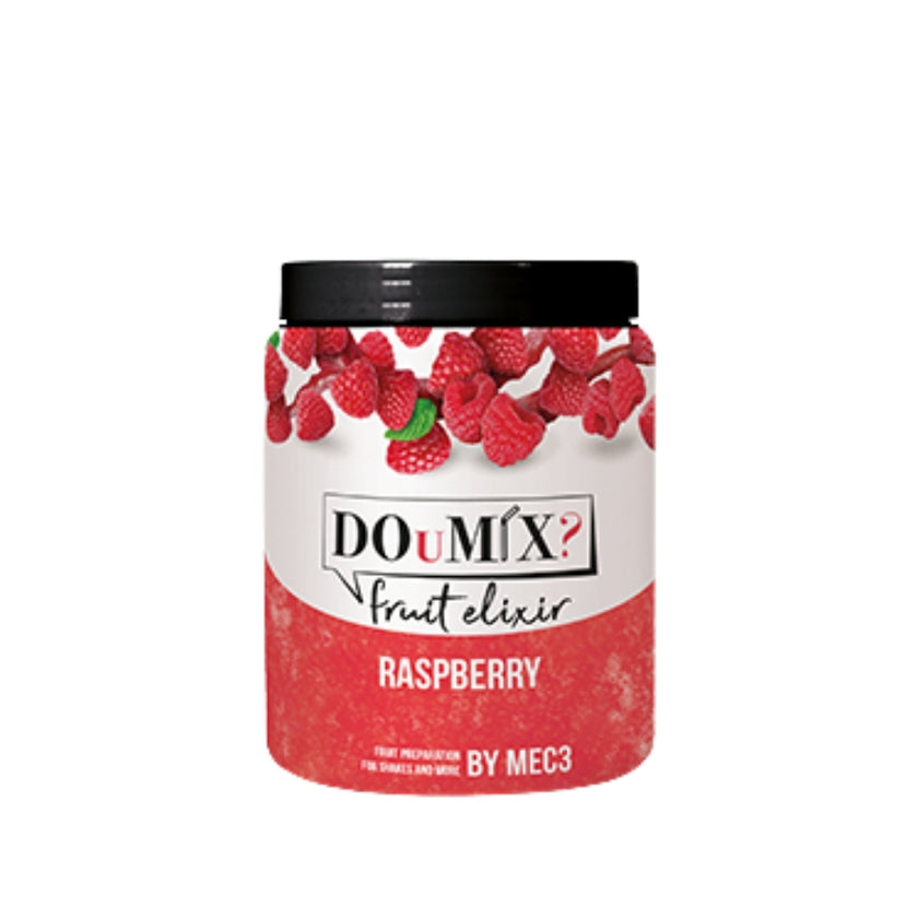 Frasco de preparado de framboesa DOuMIX? Fruit Elixir, com tampa preta.