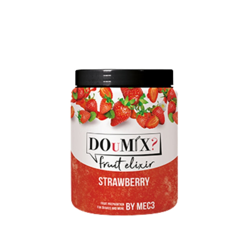 Frasco de preparado de morango DOuMIX? Fruit Elixir, com tampa preta.