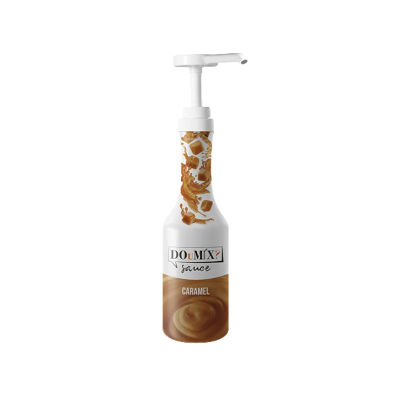 Garrafa de topping de caramelo DOuMIX?, com bomba doseadora branca.