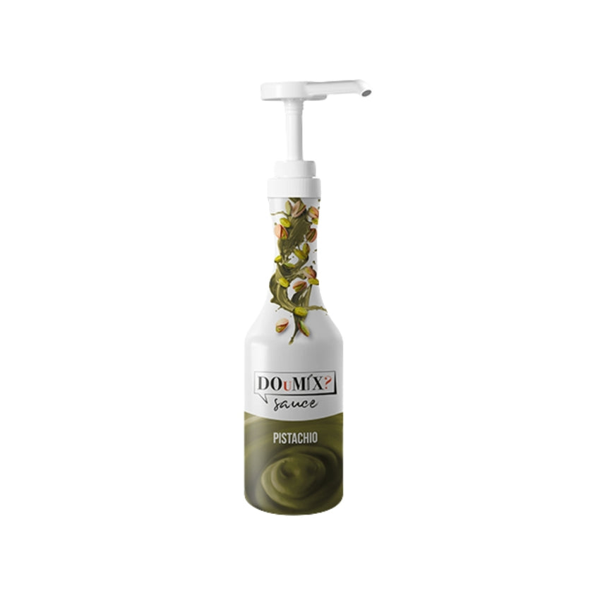 Garrafa de molho DOuMIX? Sauce Pistachio (sabor a pistáchio), com bomba doseadora branca.