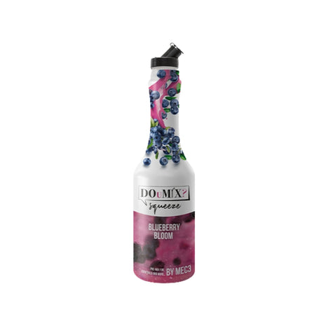 Garrafa de preparado DOuMIX? Blueberry Bloom (sabor a mirtilo), com tampa doseadora preta.