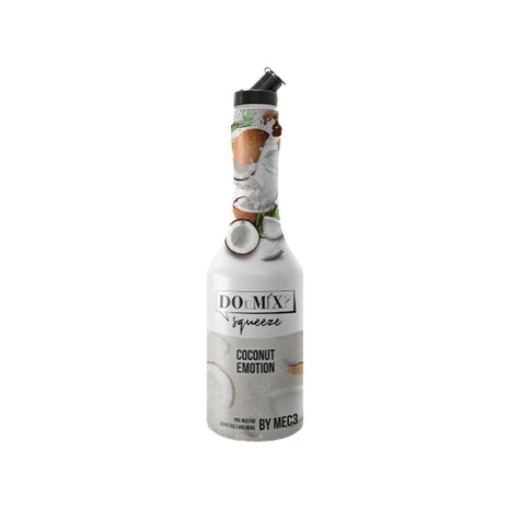 Garrafa de preparado DOuMIX? Coconut Emotion (sabor a coco), com tampa doseadora preta.