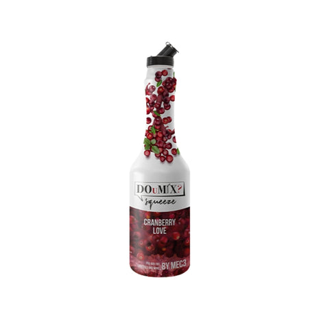 Garrafa de preparado DOuMIX? sabor a arando (cranberry), com tampa doseadora preta.