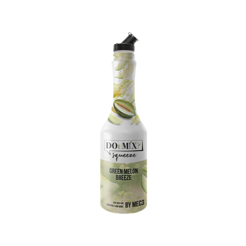 Garrafa de preparado DOuMIX? Green Melon Breeze (sabor a melão), com tampa doseadora preta.