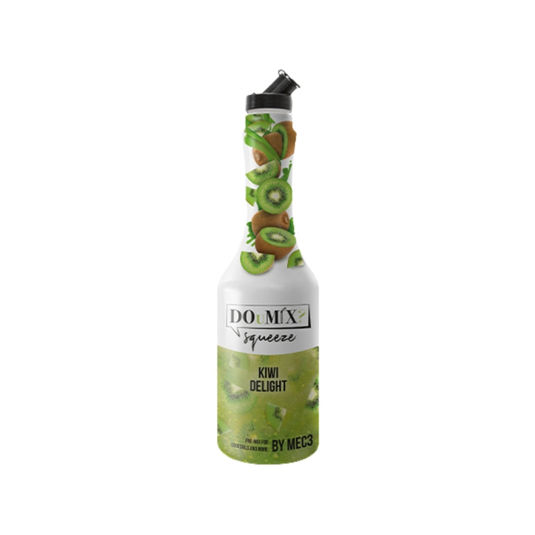 Garrafa de preparado DOuMIX? Kiwi Delight (sabor a kiwi), com tampa doseadora preta.
