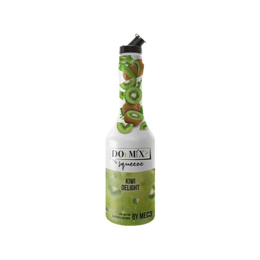 Garrafa de preparado DOuMIX? Kiwi Delight (sabor a kiwi), com tampa doseadora preta.