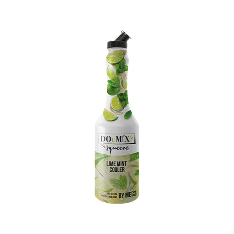 Garrafa de preparado DOuMIX? Lime Mint Cooler (sabor a lima e hortelã), com tampa doseadora preta.