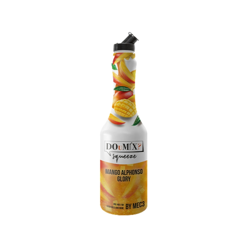 Garrafa de preparado DOuMIX? Mango Alphonso Glory (sabor a manga), com tampa doseadora preta.