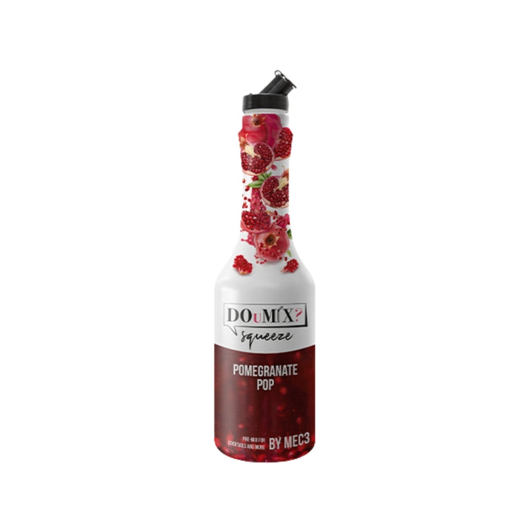 Garrafa de preparado DOuMIX? Pomegranate Pop (sabor a romã), com tampa doseadora preta.