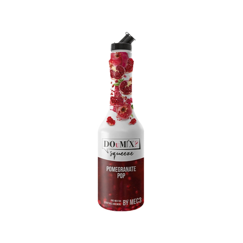 Garrafa de preparado DOuMIX? Pomegranate Pop (sabor a romã), com tampa doseadora preta.