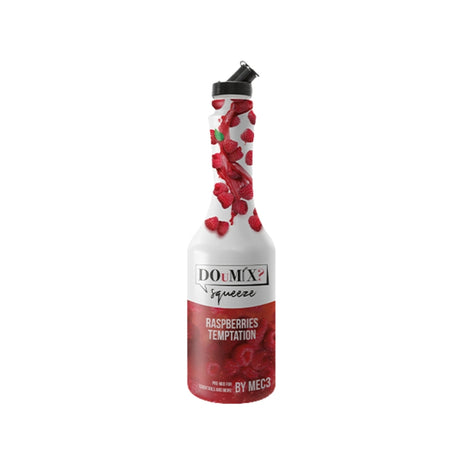 Garrafa de preparado DOuMIX? Raspberries Temptation (sabor a framboesa), com tampa doseadora preta.