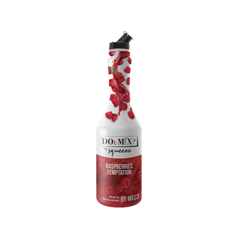 Garrafa de preparado DOuMIX? Raspberries Temptation (sabor a framboesa), com tampa doseadora preta.