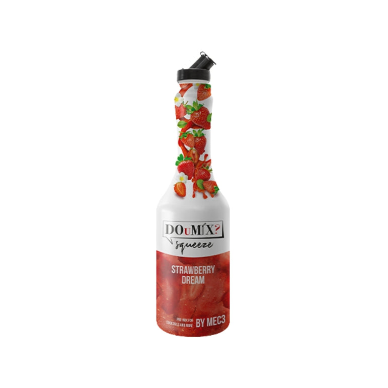 Garrafa de preparado DOuMIX? Strawberry Dream (sabor a morango), com tampa doseadora preta.
