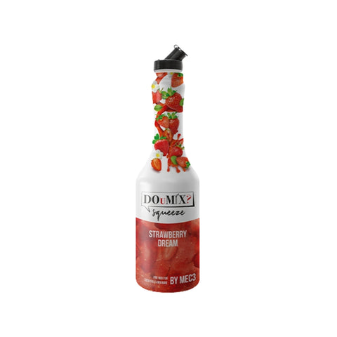 Garrafa de preparado DOuMIX? Strawberry Dream (sabor a morango), com tampa doseadora preta.
