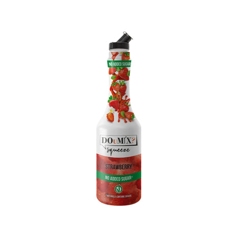 Garrafa de preparado DOuMIX? Strawberry No Added Sugar (sabor a morango sem adição de açúcar), com tampa doseadora preta.