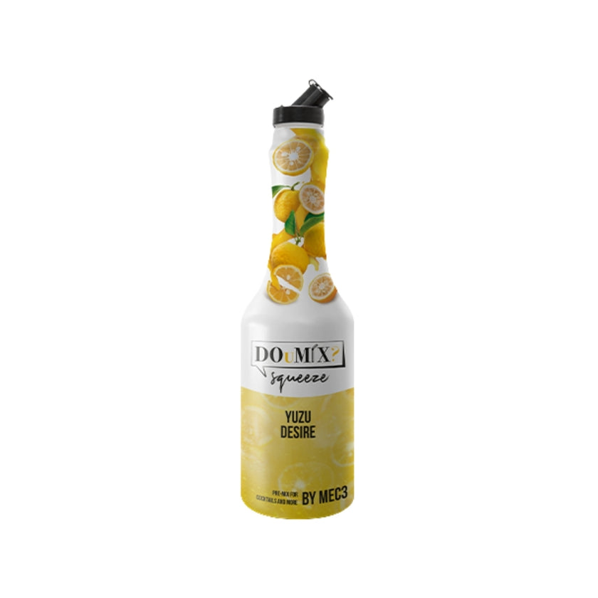 Garrafa de preparado DOuMIX? Yuzu Desire, com tampa doseadora preta.