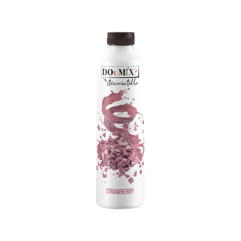 Garrafa de DOuMIX? Stracciatella sabor a morango, com tampa preta.