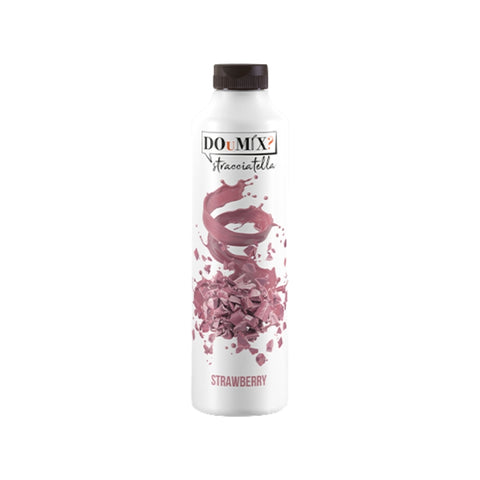 Garrafa de DOuMIX? Stracciatella sabor a morango, com tampa preta.