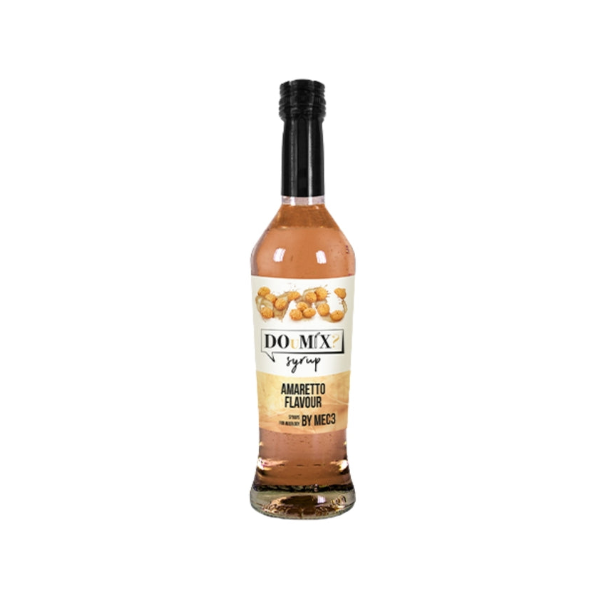 Garrafa de xarope DOuMIX? sabor a amaretto, com tampa preta.