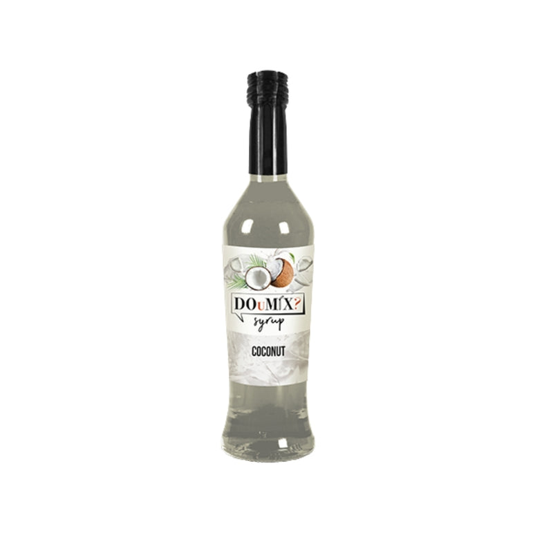 Garrafa de xarope DOuMIX? sabor a coco, com tampa preta.