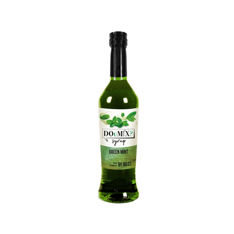 Garrafa de xarope DOuMIX? sabor a menta verde, com tampa preta.