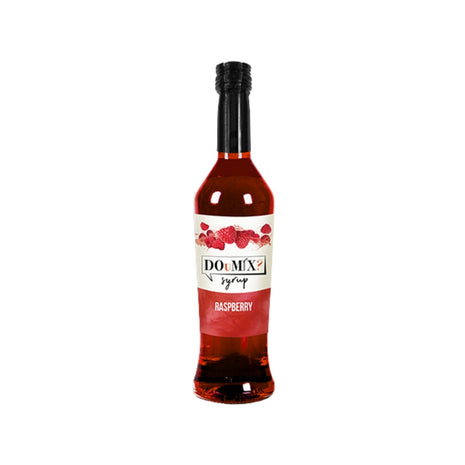 Garrafa de xarope DOuMIX? sabor a framboesa, com tampa preta.