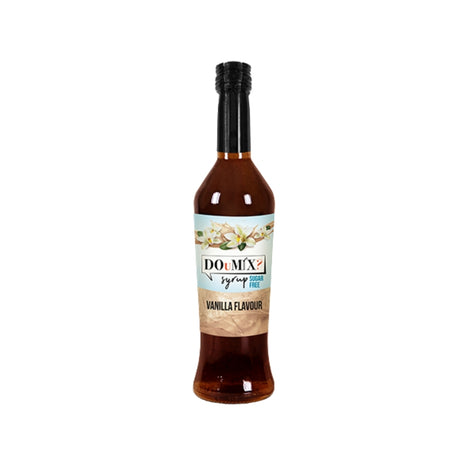 Garrafa de xarope DOuMIX? sabor a baunilha, sem açúcar, com tampa preta.