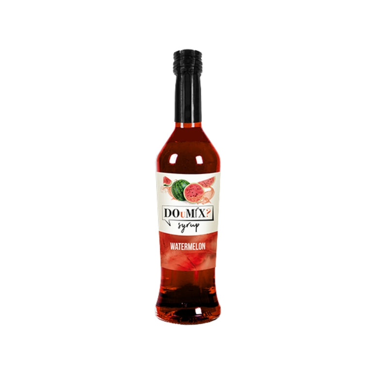 Garrafa de xarope DOuMIX? sabor a melancia, com tampa preta.